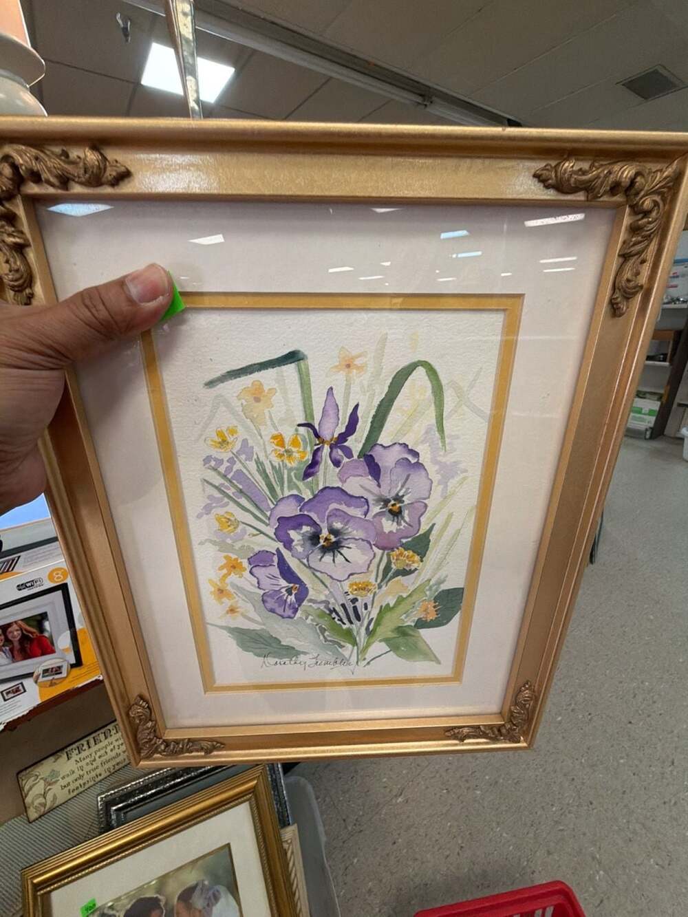 Framed Watercolor Painting of Pansies by Dorothy Tremble